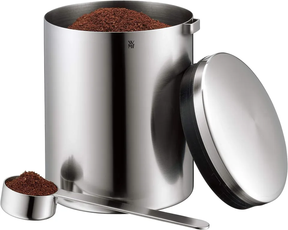 wmf-kult-tee-und-kaffeedose-500-g-mit-ma-l-ffel-cromargan-edelstahl-mattiert-aro image 1